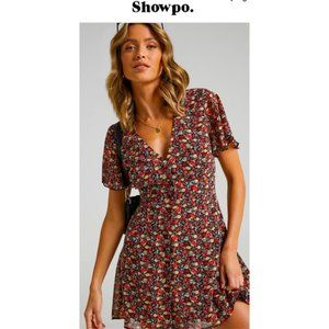 Showpo Maximum Potential Black Floral Button-Up Mini Dress Womens Sz 4  NWT
